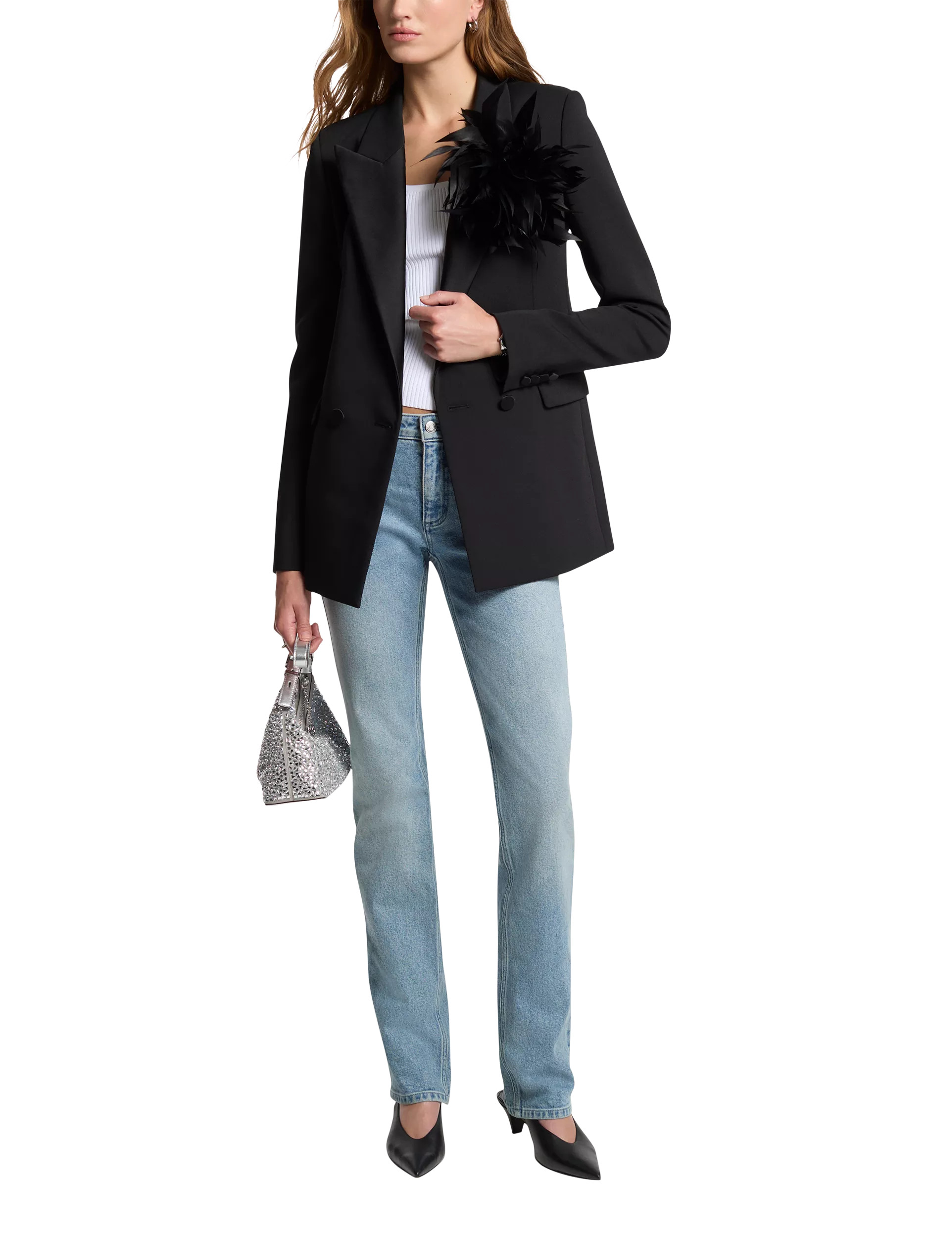 Michael Kors Single Breasted Feather Pin Tuxedo Blazer, Black | John Lewis (UK)