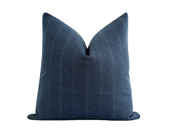 Plaid Throw Pillow Cover • Navy Blue Pillow Cover • Double Sided Plaid Pillow Cover • Navy ... | Etsy (US)