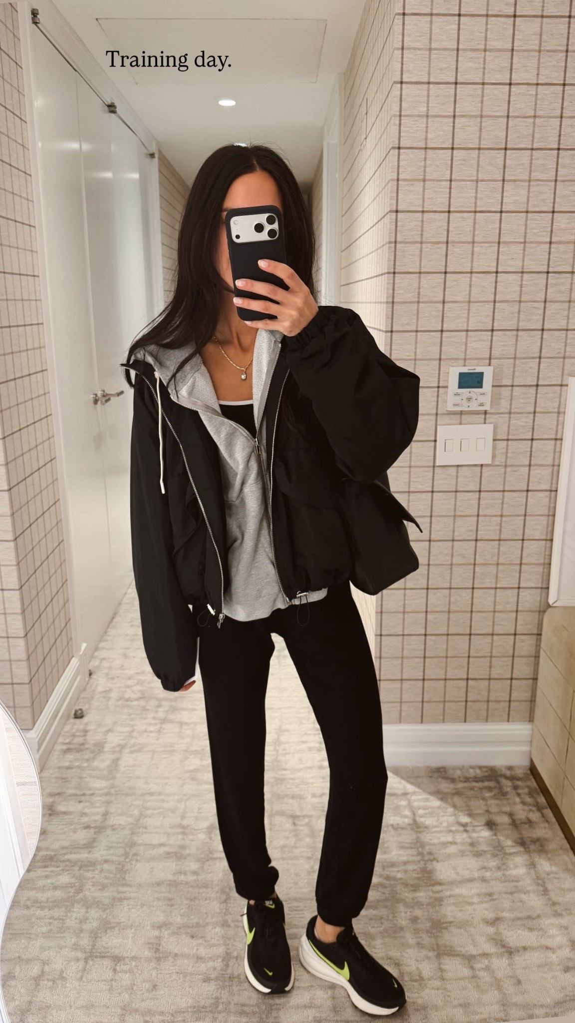 Good morning 🖤 My jacket is Iro, sweatshirt is Year of Ours, and tank is old Bandier