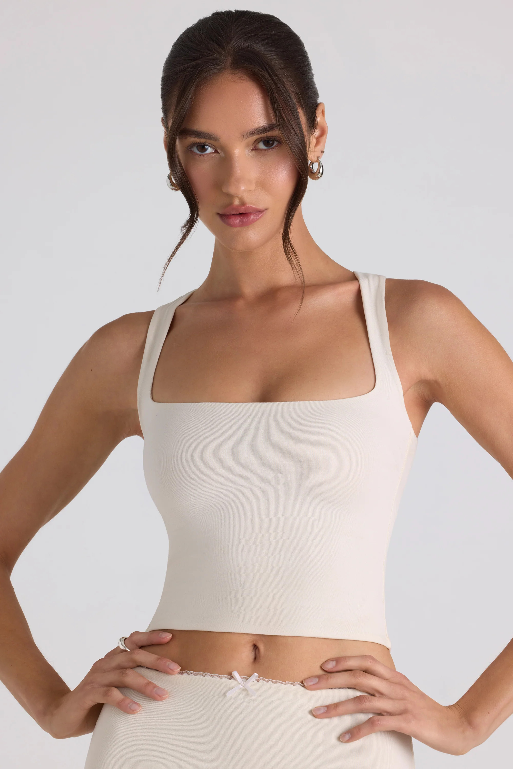Modal Bow-Detail Crop Top in Ivory | Oh Polly