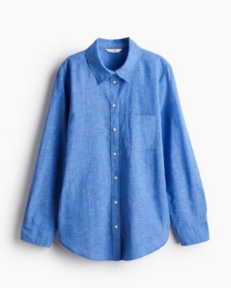 Blue linen button up shirt 

#LTKSeasonal #LTKstyletip #LTKfindsunder50