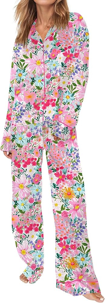 SHESHOW Satin Pajamas for Women Set Long Sleeve Button Down Sleepwear 2 Piece Nightwear Women Pjs... | Amazon (US)