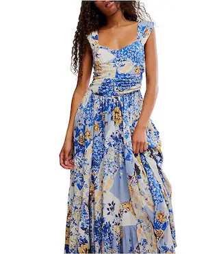 Sasha Floral Print Sweetheart Neck Cap Sleeve Maxi Dress | Dillard's