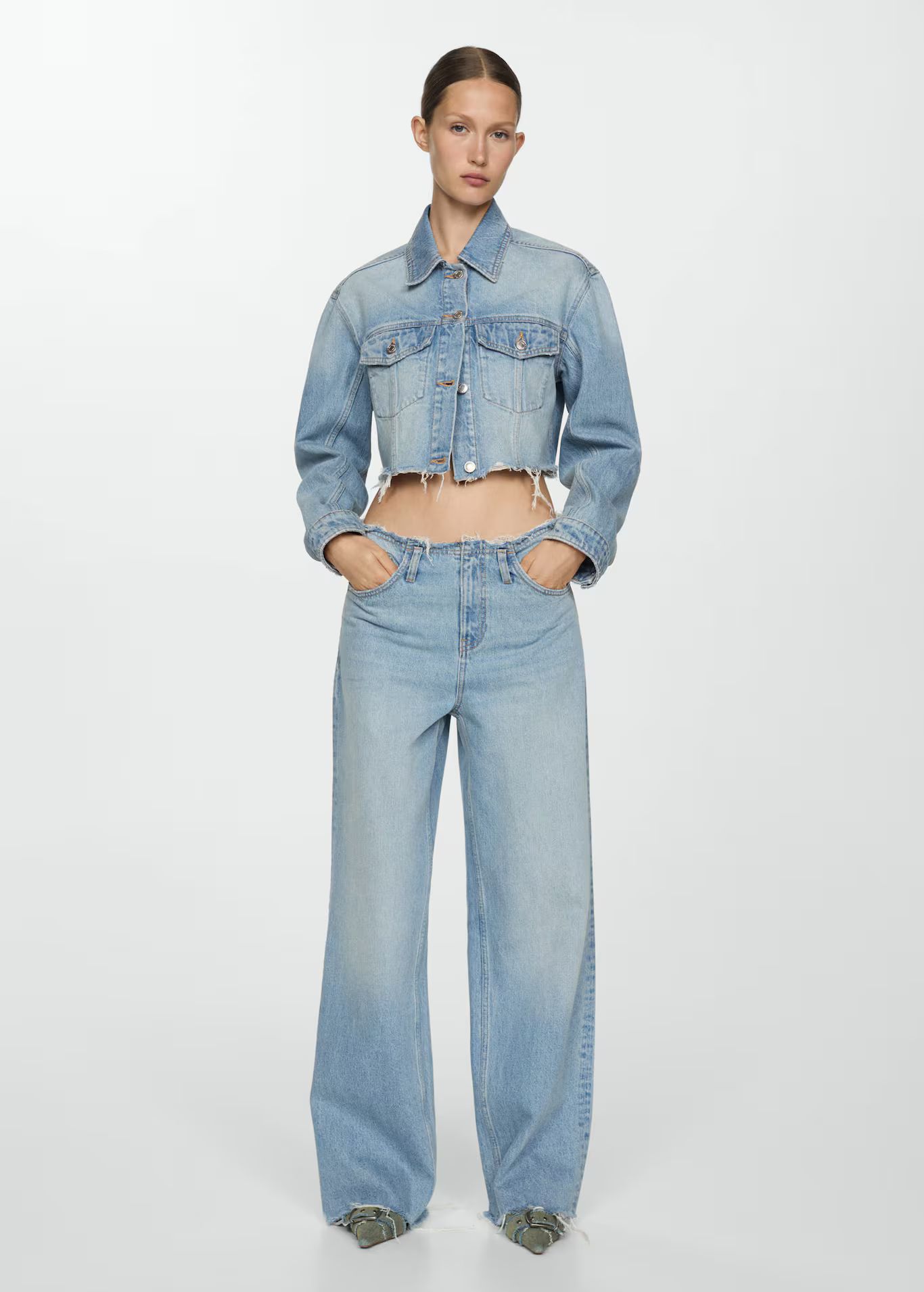 Wideleg jeans with frayed hem -  Women | Mango United Kingdom | MANGO (UK)
