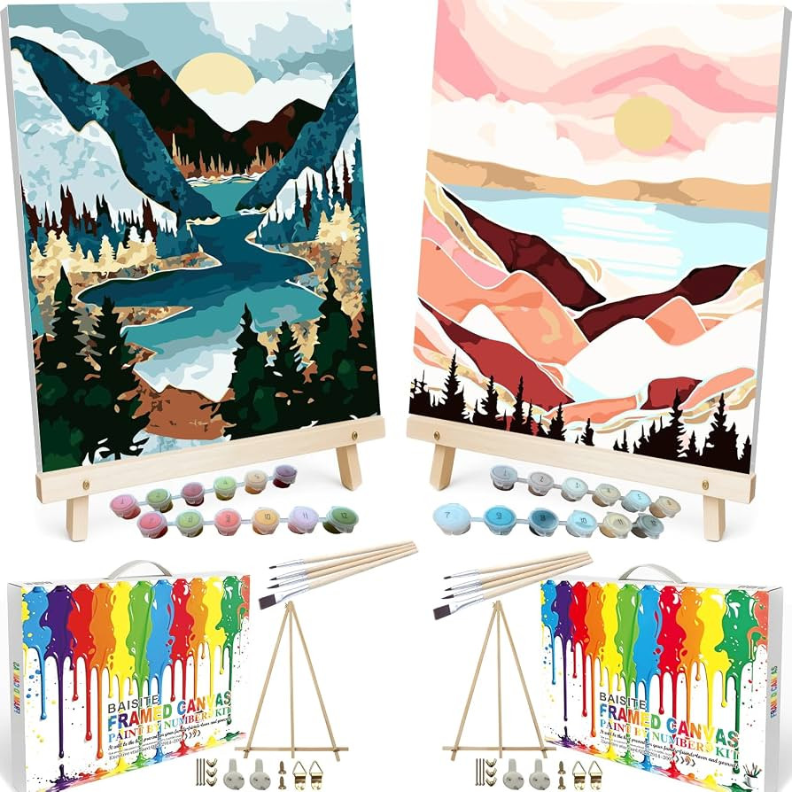 BAISITE Paint by Numbers Kit for Adults Beginners,8" Wx12 L 2 Pack Canvas for Painting Kits for A... | Amazon (US)
