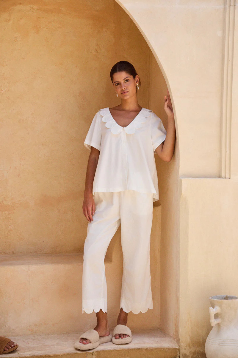 Penelope Sleep Set - Pants - Cotton Modal - Off White | Piyama