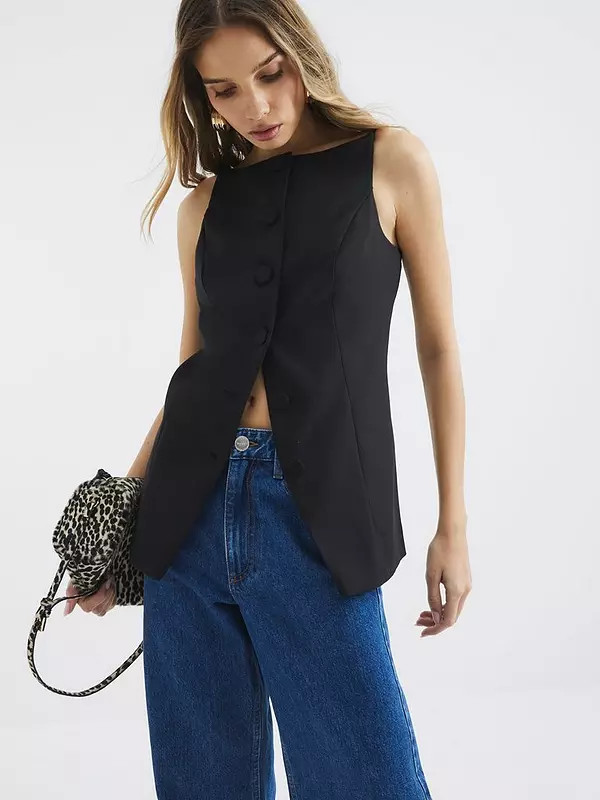 River Island Square Neck Strappy Waistcoat - Black | Very (UK)