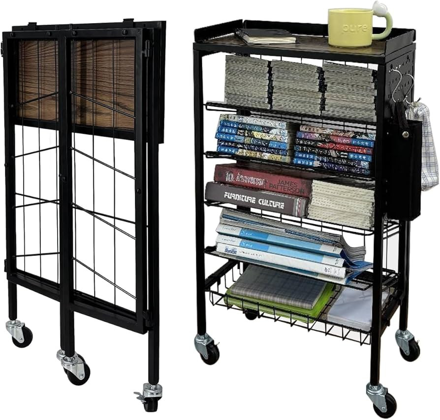 Lumizone Foldable Book Cart 6-Tier Large Capacity Bookshelf Single Sided V-Shaped Sloped Shelves ... | Amazon (US)