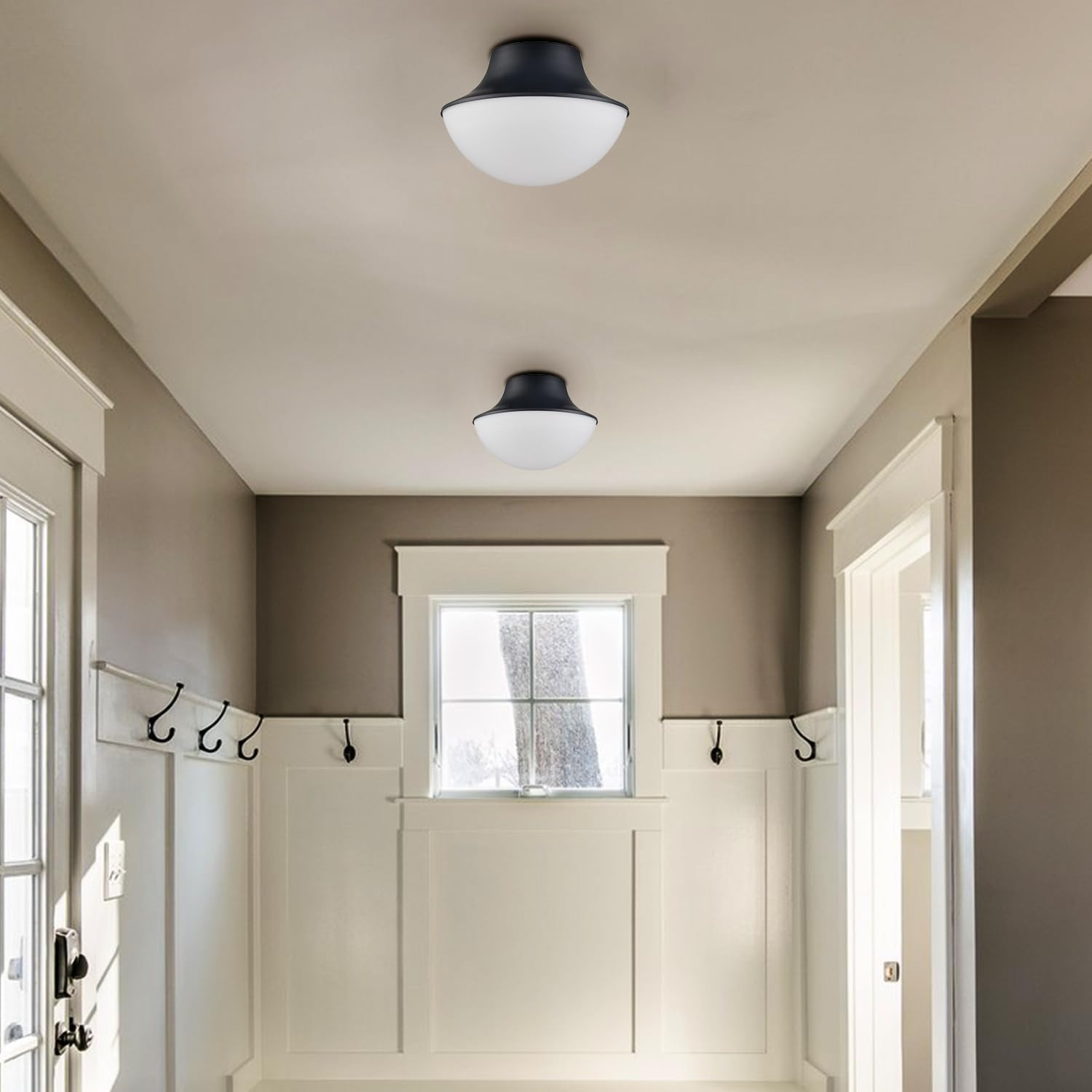 Modern Matte Black Semi Flush Mount Ceiling Light Fixture Industrial Metal Round Bowl Shape Milk ... | Amazon (US)