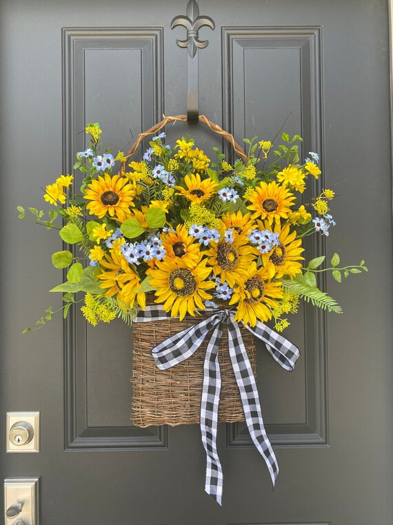 Summer Blue and Yellow Sunflower Basket  Front Door Flower - Etsy | Etsy (US)