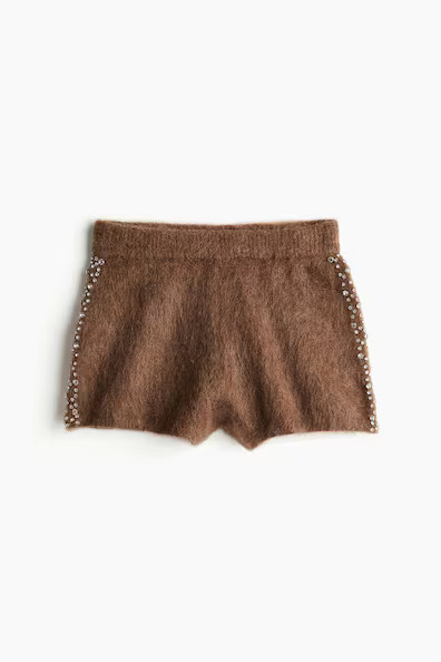 H & M - Rhinestone-Embellished Mini Shorts - Beige | H&M (US + CA)