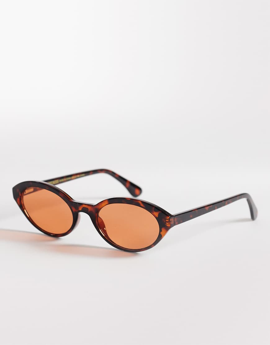 & Other Stories slim oval sunglasses in dark red tortoise with linen pouch case | ASOS (Global)