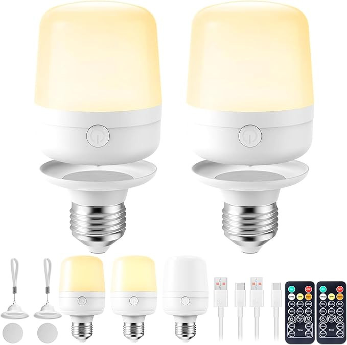 USB Rechargeable Light Bulb with Remote and Timer, Battery Backup Bulb for Sconces and Lamps, Por... | Amazon (CA)