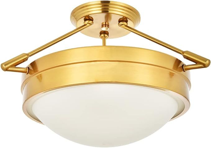 CASILVON Gold Semi Flush Mount Ceiling Light, Modern Brass Ceiling Light Fixture, White Glass Cei... | Amazon (US)