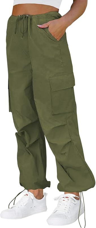 ReachMe Womens Baggy High Waisted Cargo Pants with Pockets y2k Straight Wide Leg Tactical Parachute  | Amazon (US)
