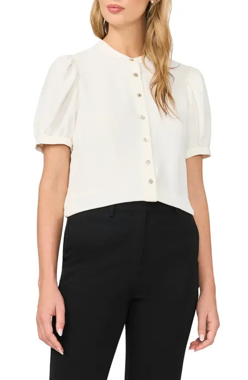 halogen(r) Puff Sleeve Button-Up Top in New Ivory at Nordstrom, Size Small | Nordstrom