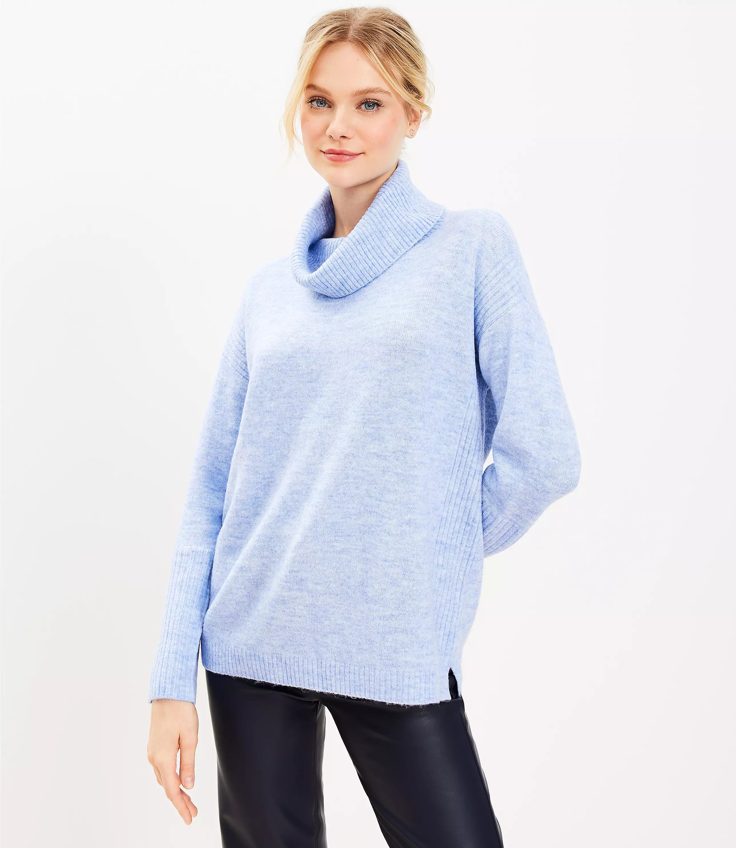 Ribtrim Turtleneck Tunic Sweater | LOFT