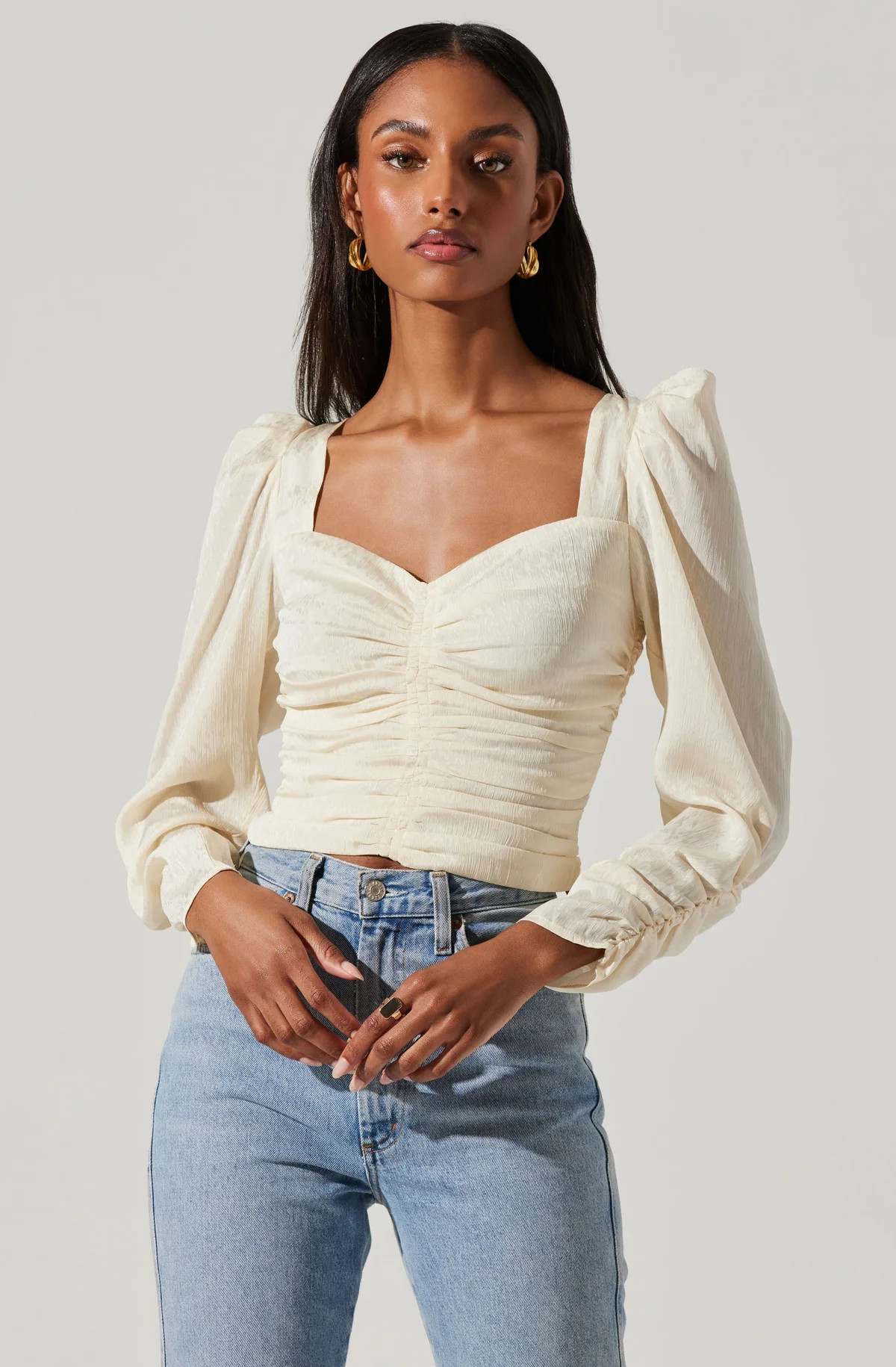 Long Sleeve Ruched Puff Sleeve Top | ASTR The Label (US)
