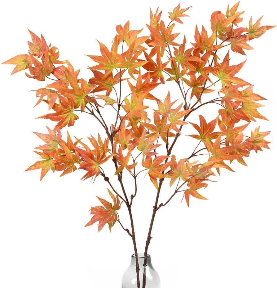 Dolicer Artificial Maple Leaf Branch Autumn Leaves 2 Pcs Fall Maple Leaf Stem for Home Kitchen Ch... | Amazon (US)