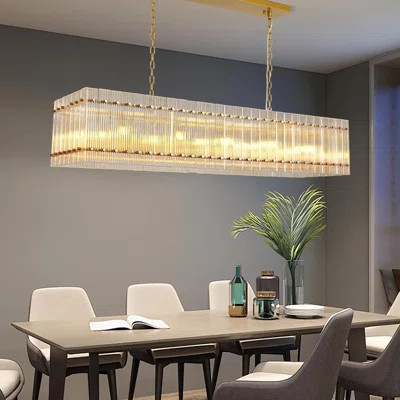 Modern Rectangular Crystal Glass Chandelier, 10-Lights Chandelier Lighting Contemporary Pendant Ceiling Light Fixture for Dining Room Living Room Kitc | Wayfair North America