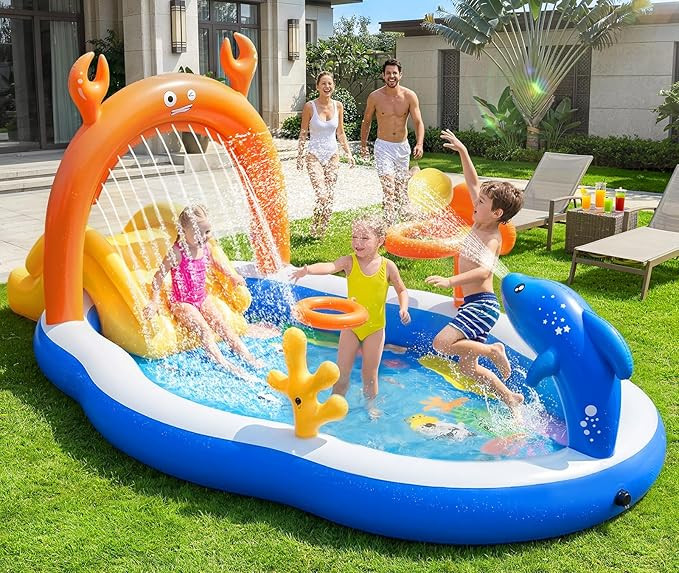 2026 Large Inflatable Play Center,Toddler Pool with Water Slide&Sprinkler,120"x70"x50"Inflatable ... | Amazon (US)
