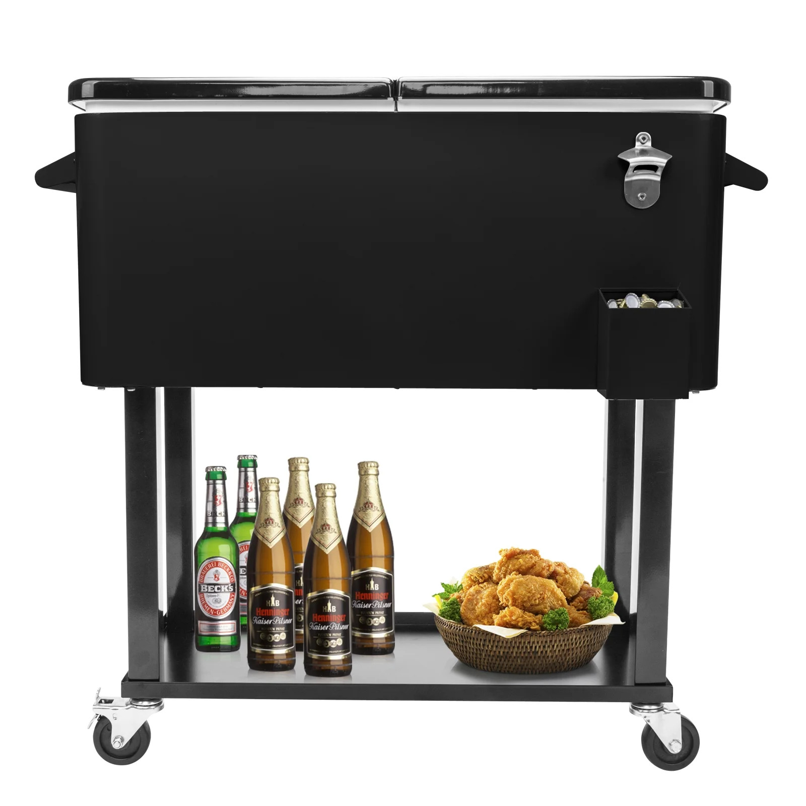 Ktaxon 80QT Rolling Party Iron Spray Cooler Cart Ice Bee Chest Patio Warm Shelf Black for Patio | Walmart (US)