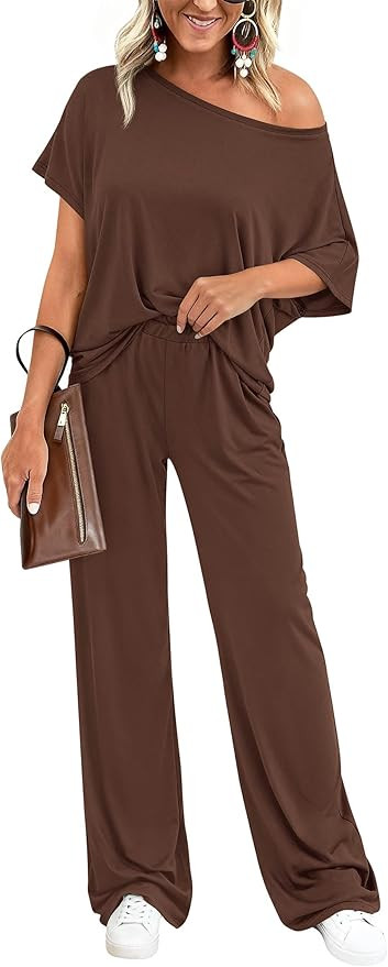 KIRUNDO Two Piece Sets for Women Lounge Airport Travel Vacation Outfits 2026 Summer Off Shoulder ... | Amazon (US)