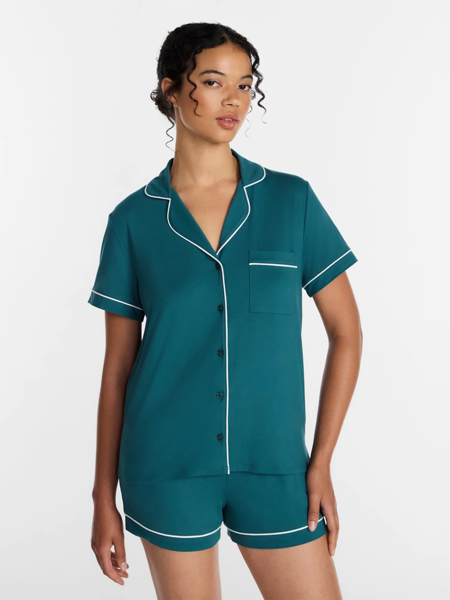 Joyspun Women's Dreamy Soft Collection Notch Collar Top and Shorts Pajama Set, 2-Piece, Sizes XS-... | Walmart (US)