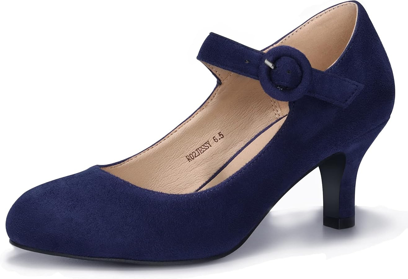 IDIFU Women's Jessy Dress Mary Jane Shoes Low Kitten Heels Closed Round Toe Office Work Wedding P... | Amazon (US)
