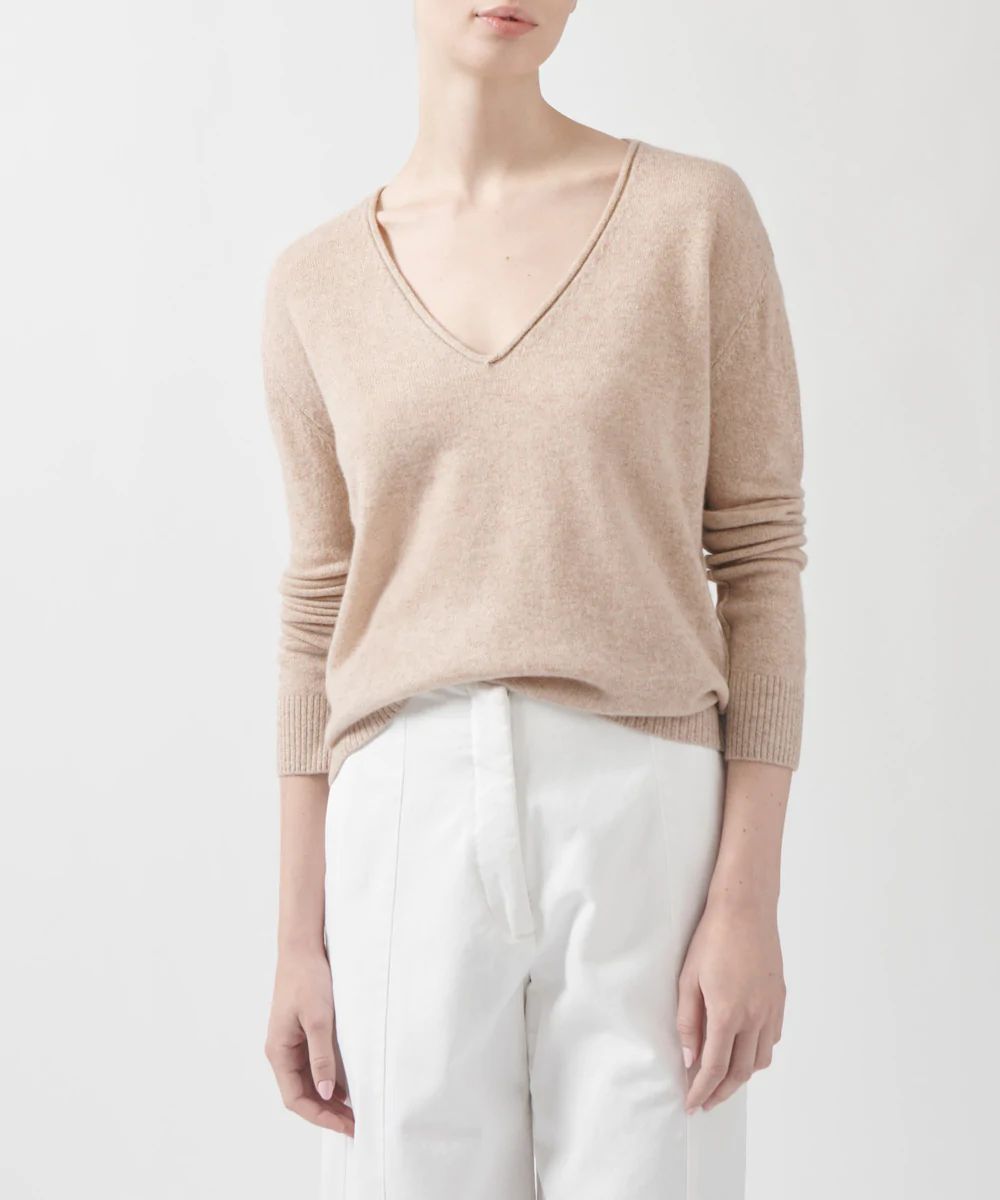Recycled Cashmere Relaxed V-Neck Sweater - Caramel | ATM Collection