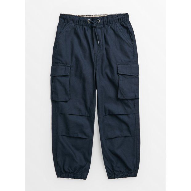 Buy Navy Slub Parachute Cargo Trousers 4 years | Trousers and joggers | Tu | Tu Clothing