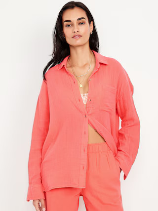 Crinkle Gauze Loose Button-Down Shirt | Old Navy (US)