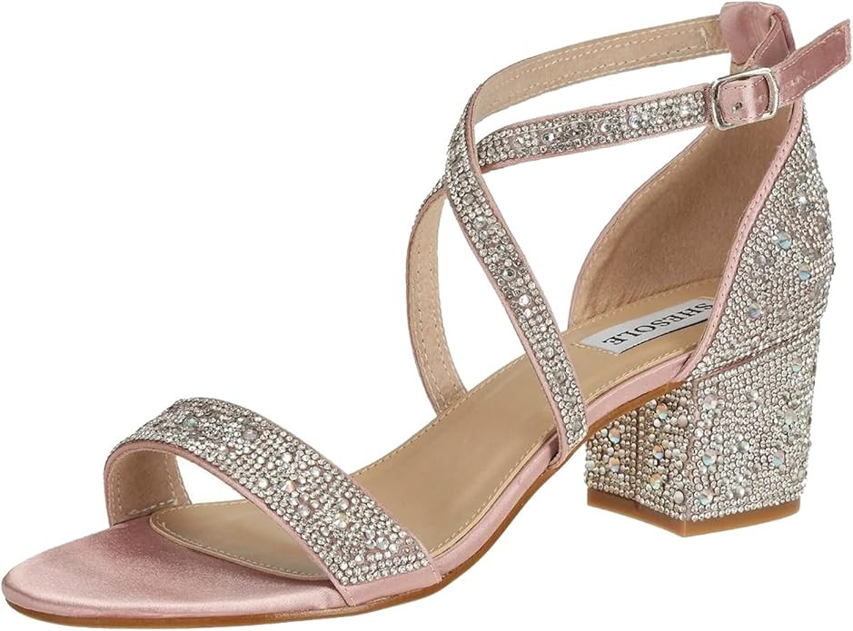 SheSole Women's Strappy Chunky Low Heels Sparkly Rhinestone Sandals for Wedding Bride Dress Shoes | Amazon (US)