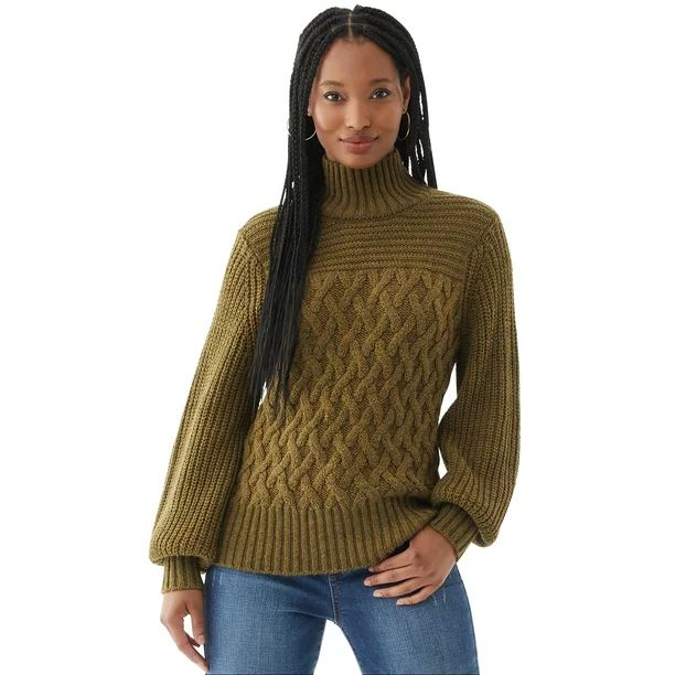 Scoop - Scoop Women's Cable Knit Turtleneck Sweater - Walmart.com | Walmart (US)