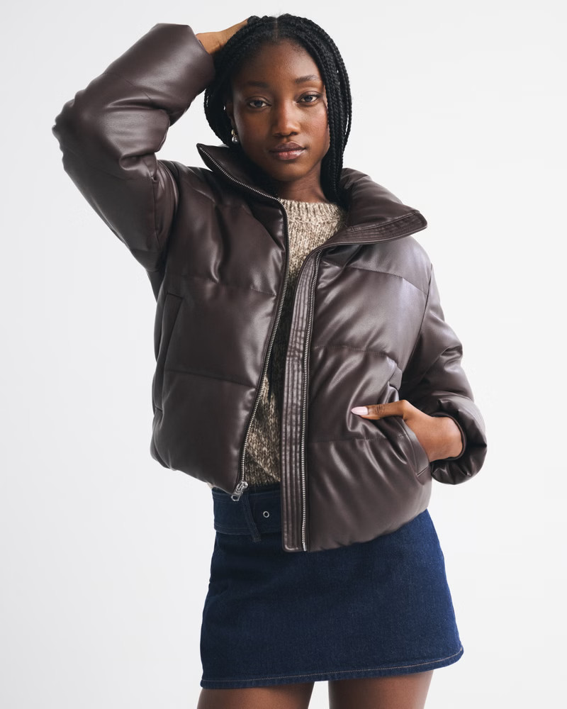 Women's Vegan Leather Short Puffer | Women's Coats & Jackets | Abercrombie.com | Abercrombie & Fitch (US)