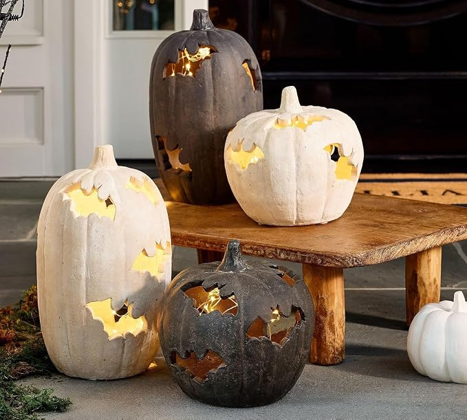 Terracotta Pumpkin Lantern, Bat Cutout Halloween Farmhouse Autumn Decor | Hand-carved bat cutout ... | Amazon (US)