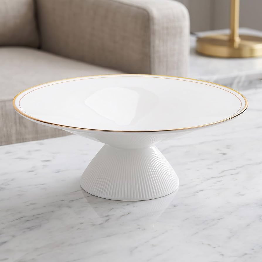 DOWAN 9 Inch Gold Rimmed Footed Decorative Bowl, 42% Bone China Fruit Bowl with Double Gold Line ... | Amazon (US)