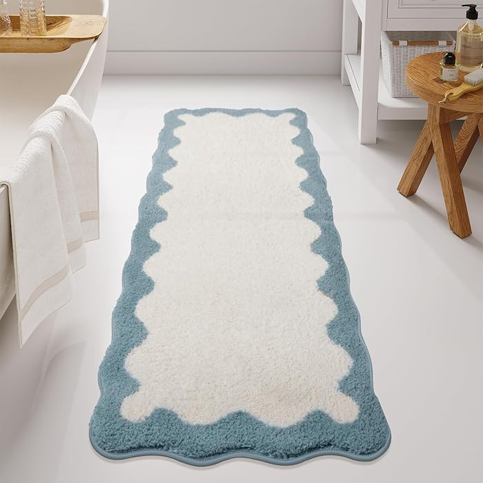 Uphome Bathroom Runner Rug, Blue Long Water Absorbent Cute Bath Mat Non Slip Washable, 24x60 Soft... | Amazon (US)