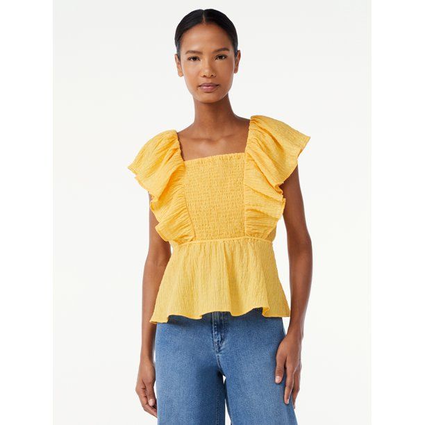 Scoop Women's Peplum Top with Flutter Sleeves - Walmart.com | Walmart (US)