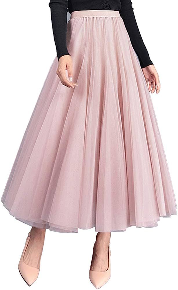 Amazon.com: FEOYA Women's Maxi Tulle Skirt Tutu Princess Skirt Pleated Midi Petticoat High Waist ... | Amazon (US)