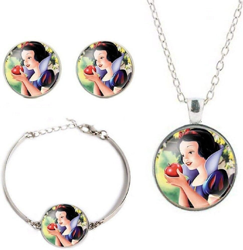 EC Trading Snow White Glass Domed Pendant Necklace, Earring, Bracelet Set | Amazon (US)