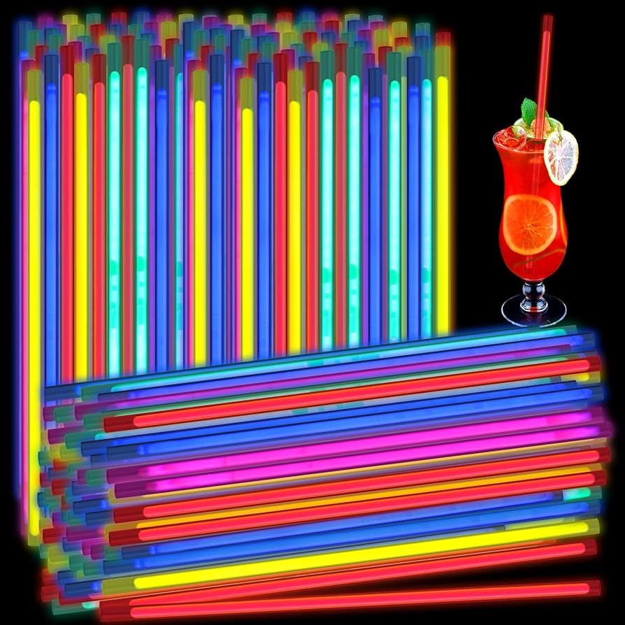 60 Pcs Glow in the Dark Straws Glow Stick Plastic Straws Assorted Colors Glow Straws Glowing Part... | Amazon (US)