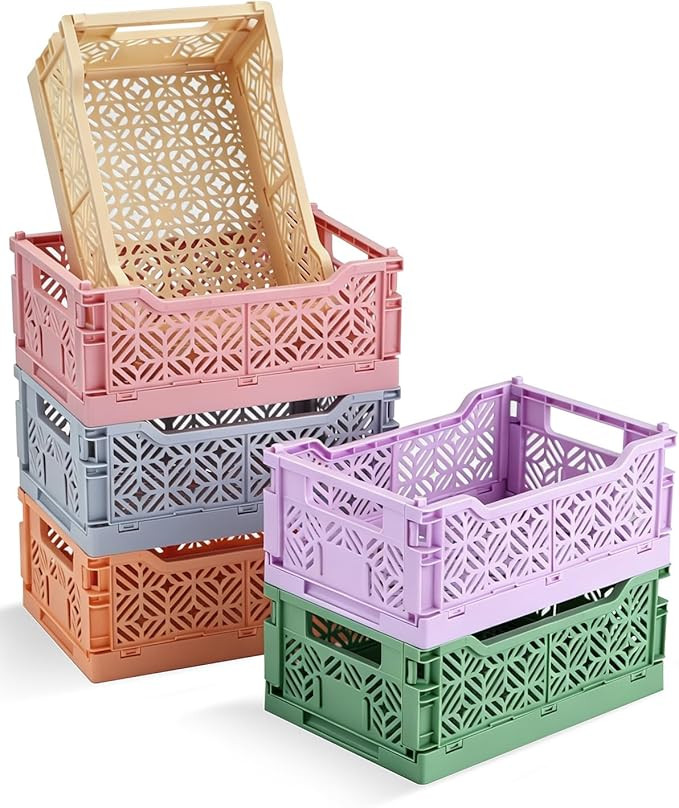 6-Pack Mini Collapsible Storage Baskets for Desk Organization(8.6×5.8×3.5) | Pastel folding cra... | Amazon (US)