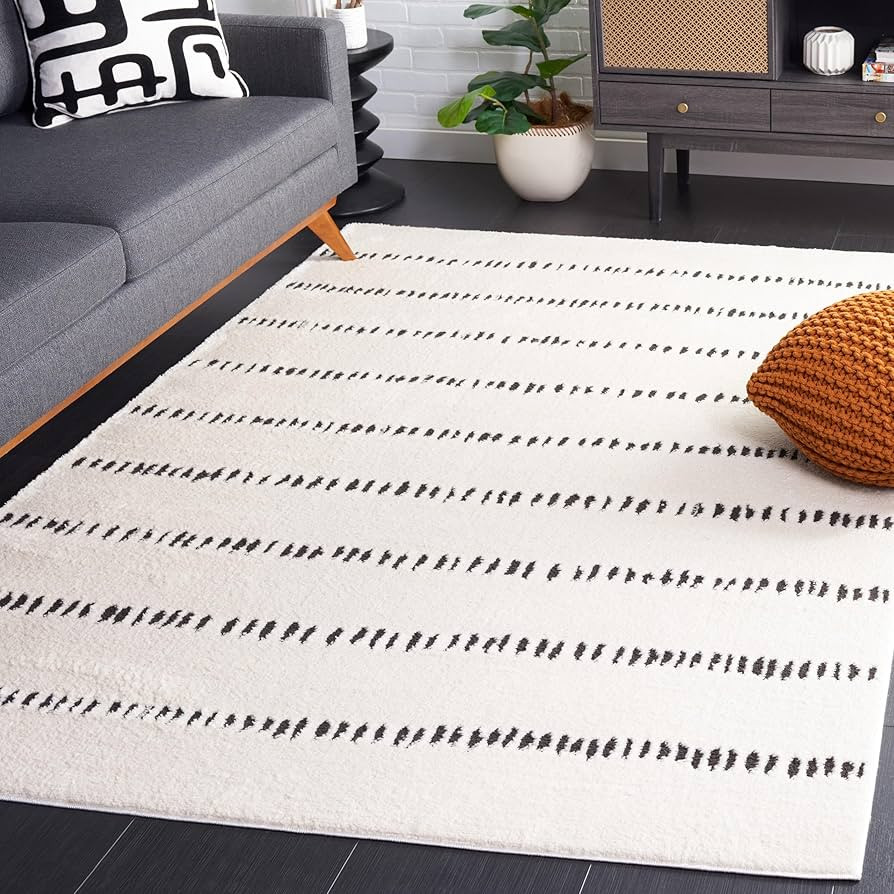 SAFAVIEH Melody Collection Area Rug - 5'3" x 7'6", Ivory & Black, Stripe Design, Non-Shedding & E... | Amazon (US)