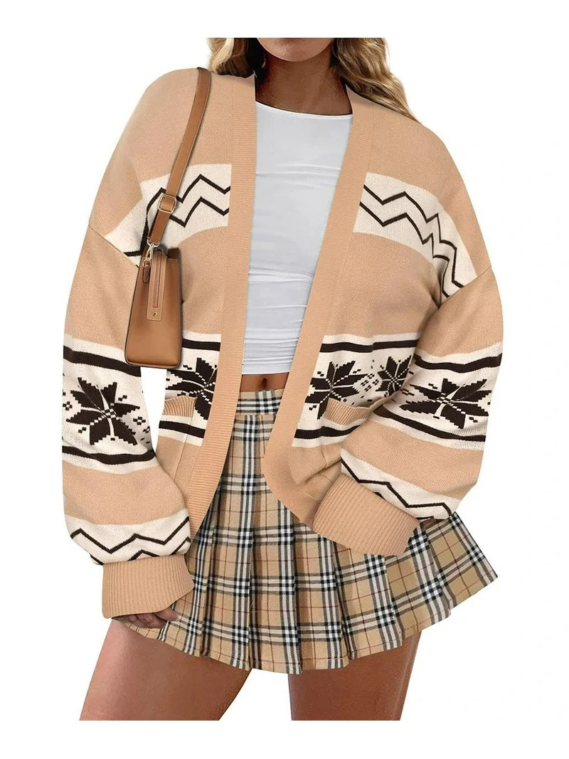TIYOMI Plus Size Cardigan for Women 3X Khaki Knitting Cardigan Snowflakes Sweaters Open Front Swe... | Walmart (US)