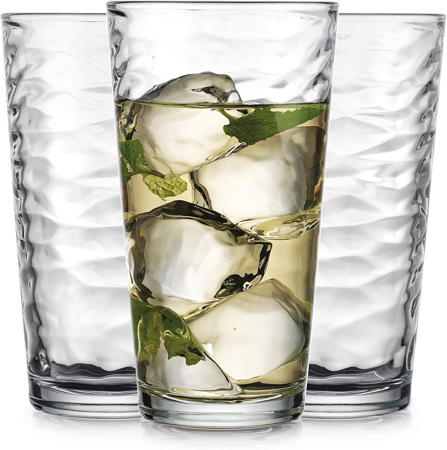 Glaver's Hammered Glass Cups. Cocktail Drinking Glasses Set of 6 Tall Kitchen Glasses, 17 oz Wate... | Amazon (US)