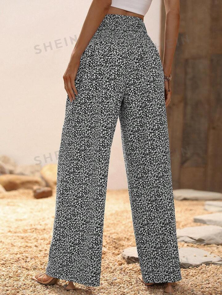 SHEIN VCAY Ditsy Floral Wide Leg Pants | SHEIN
