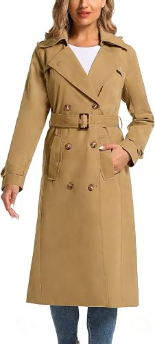 Women's Waterproof Long Trench Coat Double Breasted Length Classic Lapel Belt Coat With Removable... | Amazon (US)