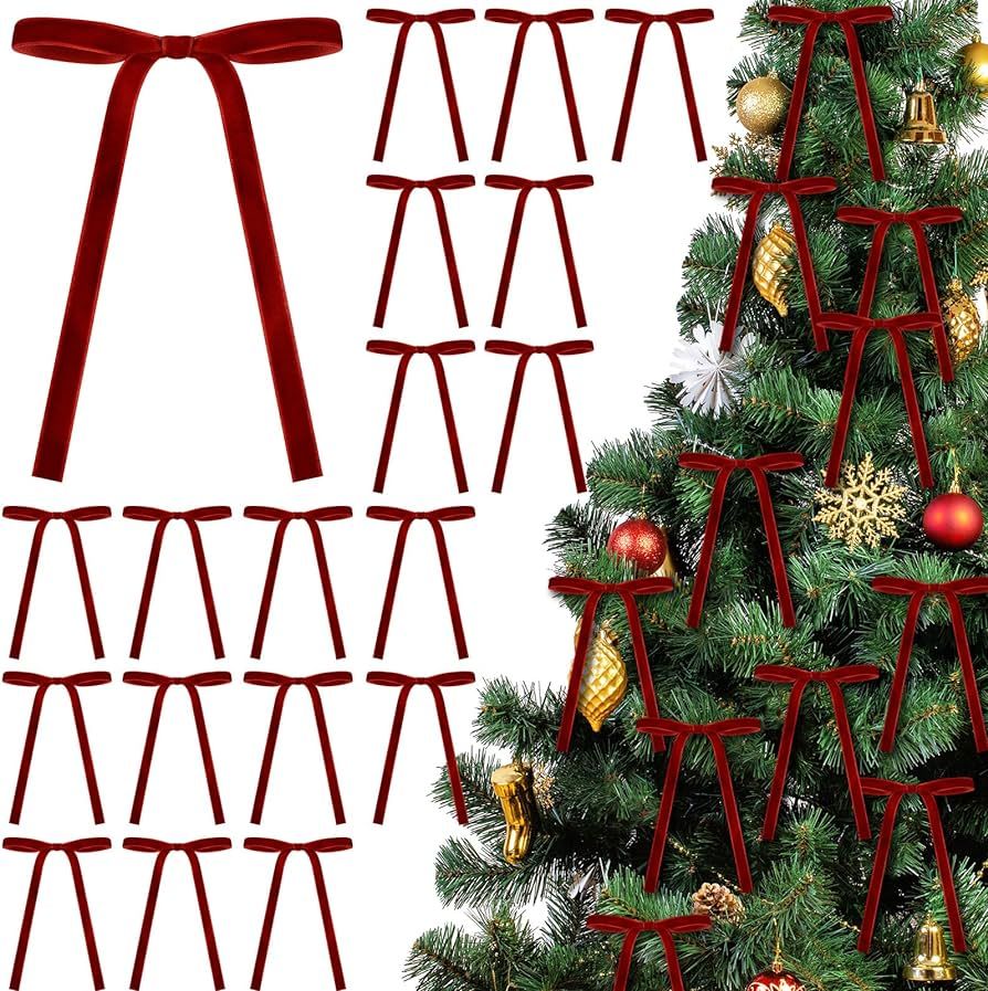 Glitinsel 24 Pcs Velvet Christmas Wreath Bow 5 x 7 Inch Rustic Crafts Gift Bows Vintage Velvet Ri... | Amazon (US)