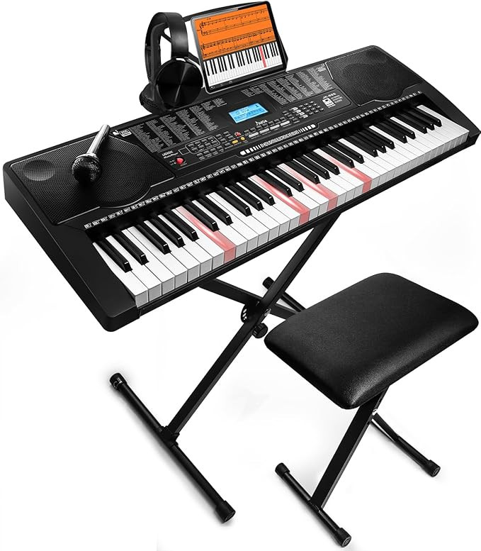 61 Key Portable Electronic Keyboard Piano w/Lighted Full Size Keys, LCD, Headphones, X-Stand, Sto... | Amazon (US)